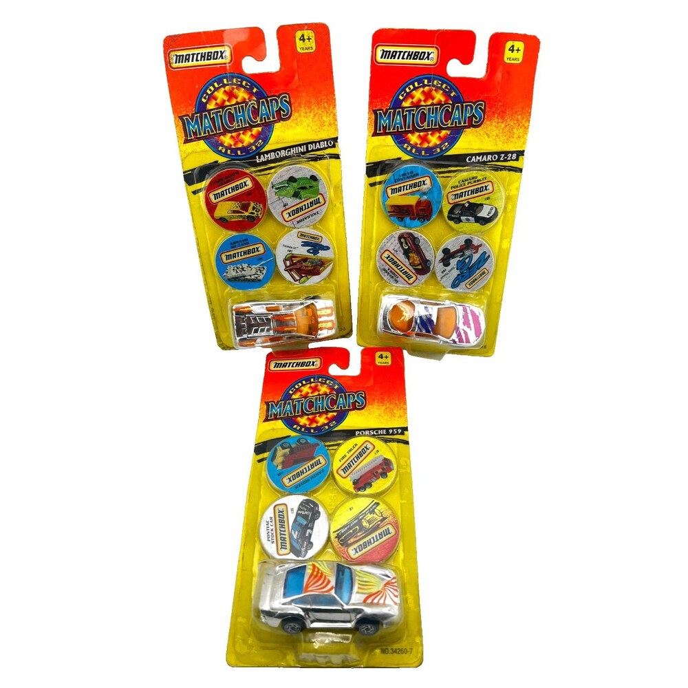 Vtg 1995 Matchbox Cars Matchcaps Pogs Set of 3 Lamborghini Camaro Porsche READ